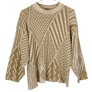 Vintage 80s 90s Grannycore Geometric Sweater Oversized Womens Size Large Gold